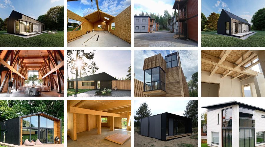 Фото домов, построенных по технологии prefab: от проектов до завершенного строительства Коллаж: различные проекты домов из сборных панелей